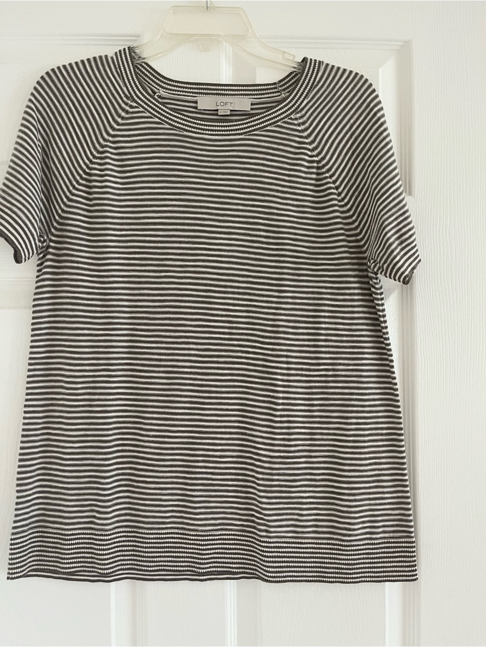 LOFT Gray and White Striped Crewneck Knit - Picture 2 of 4